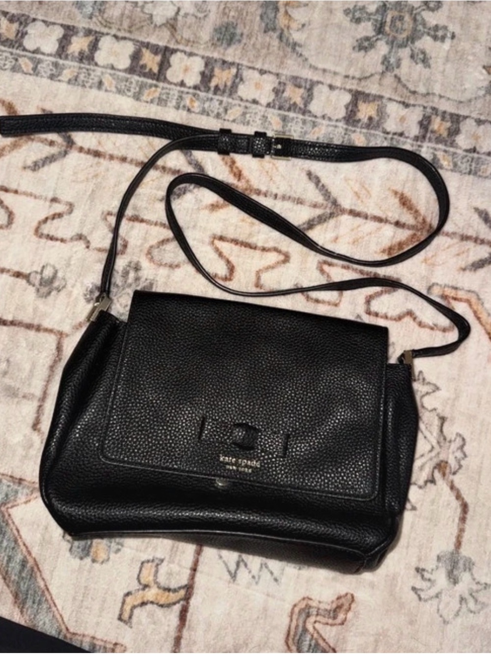 kate spade Black Pebbled Leather Flap Crossbody